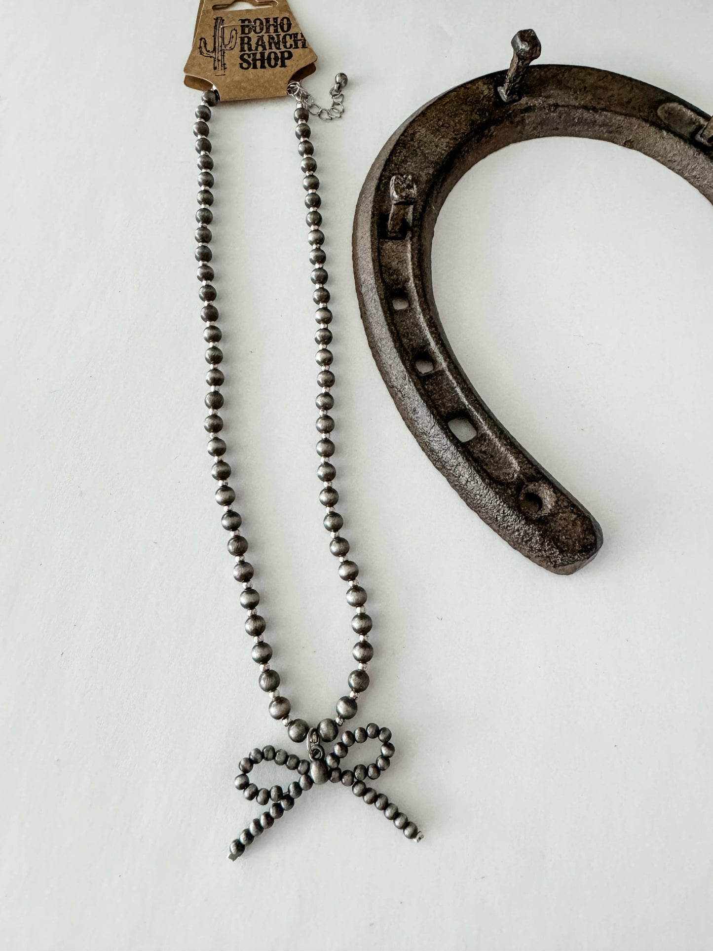 Navajo Style Pearl Bow Coquette Necklace