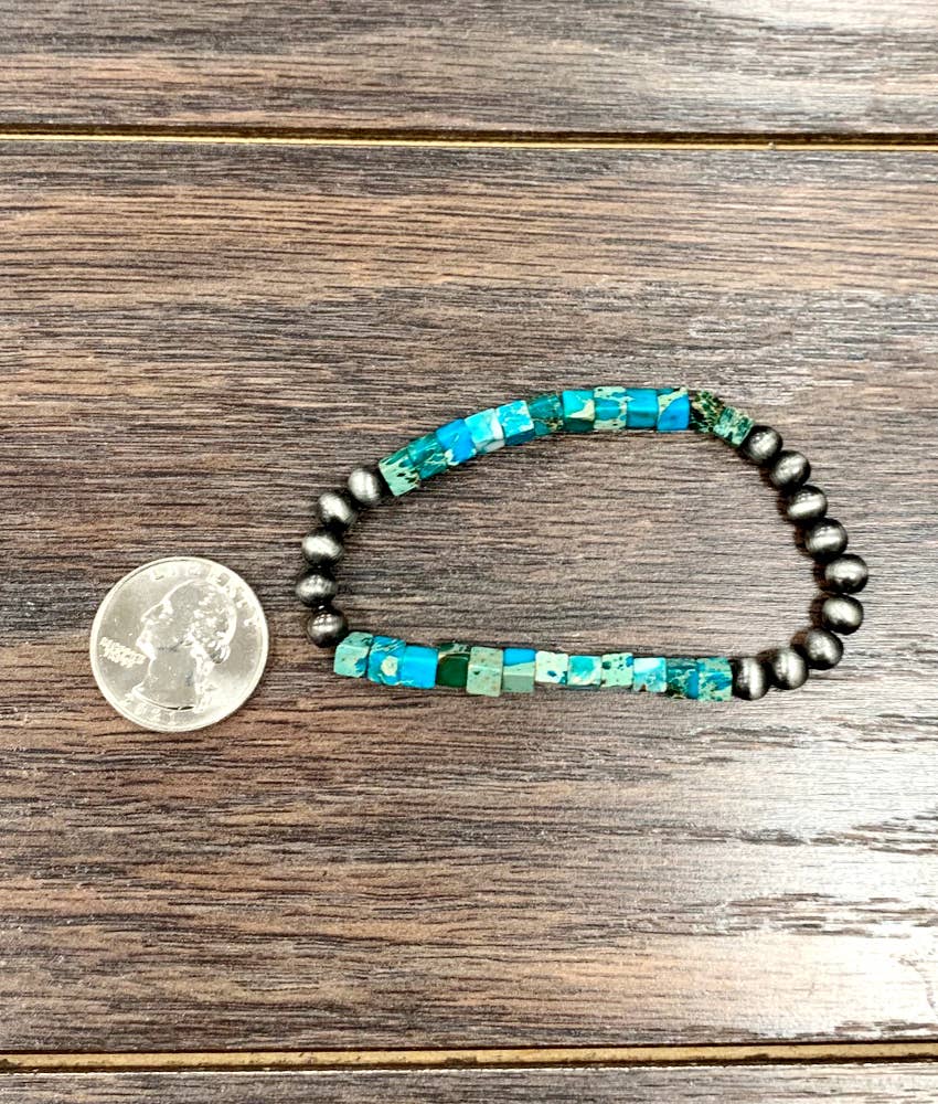 Handmade Navajo Bead, Gemstone Stretch Bracelet