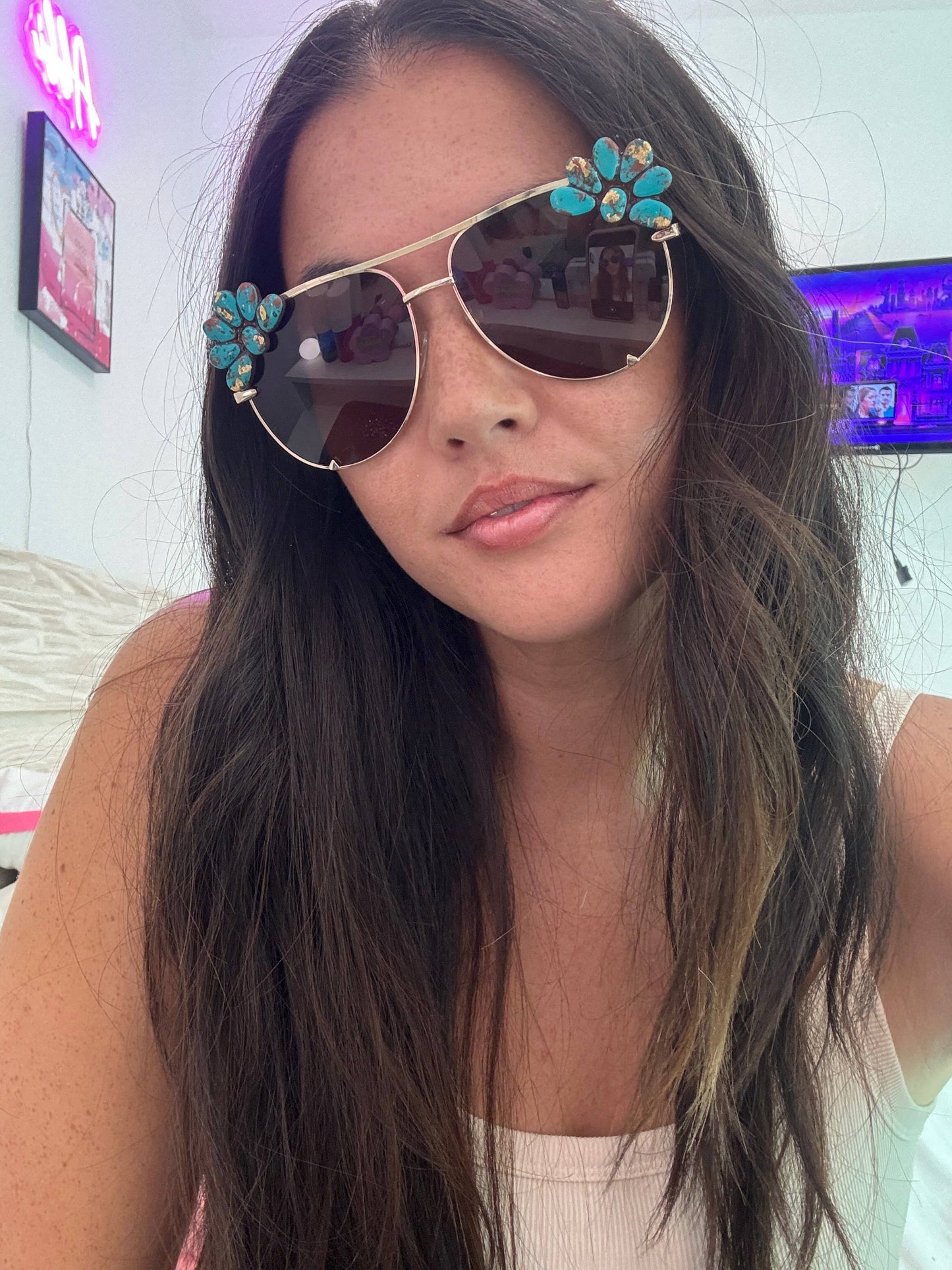 Western Turquoise Stone Sunglasses - Gold with Turquoise