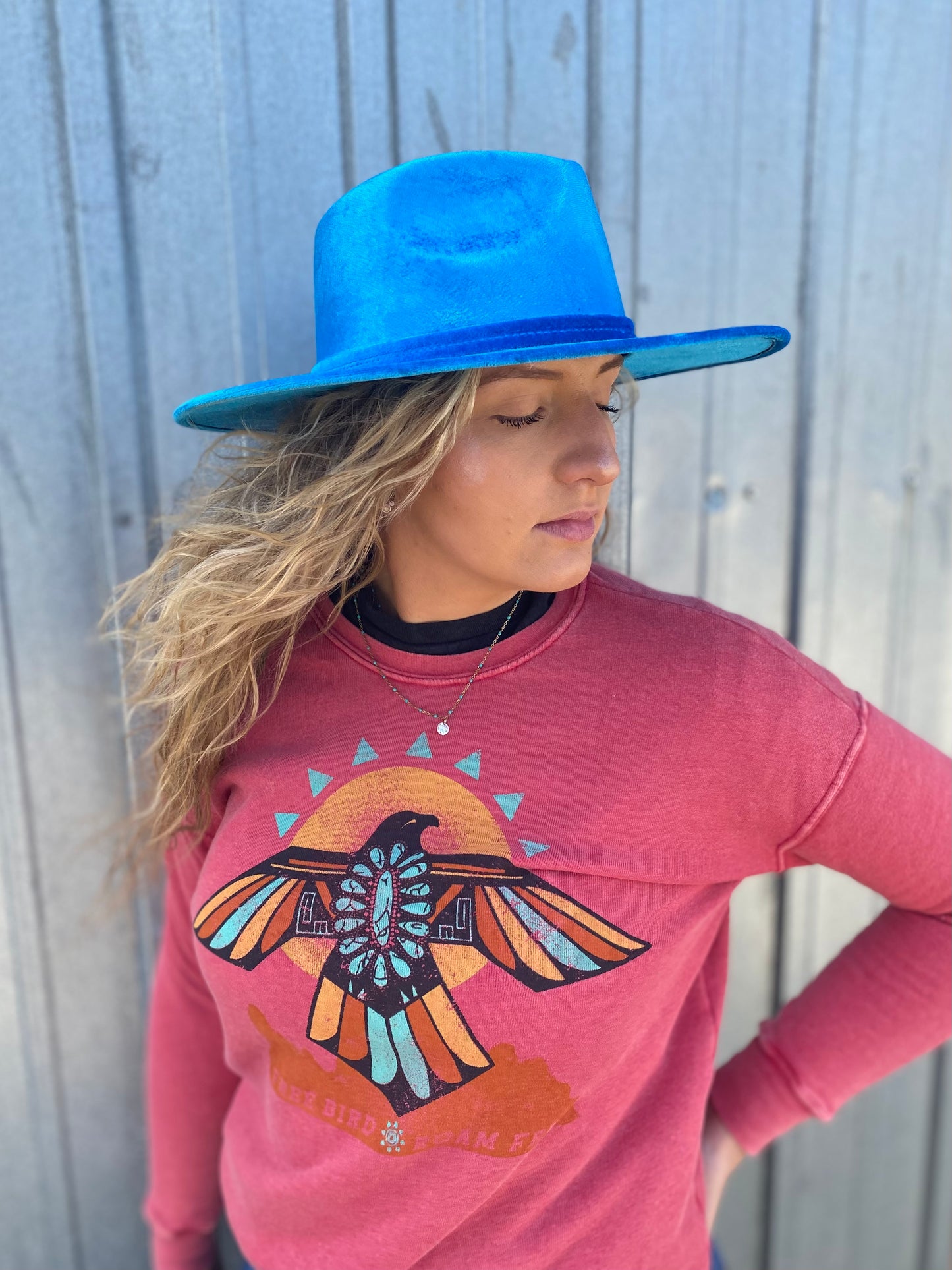 Western Roam Free Thunder Bird Scarlett Red Graphic Pullover Sweatshirt