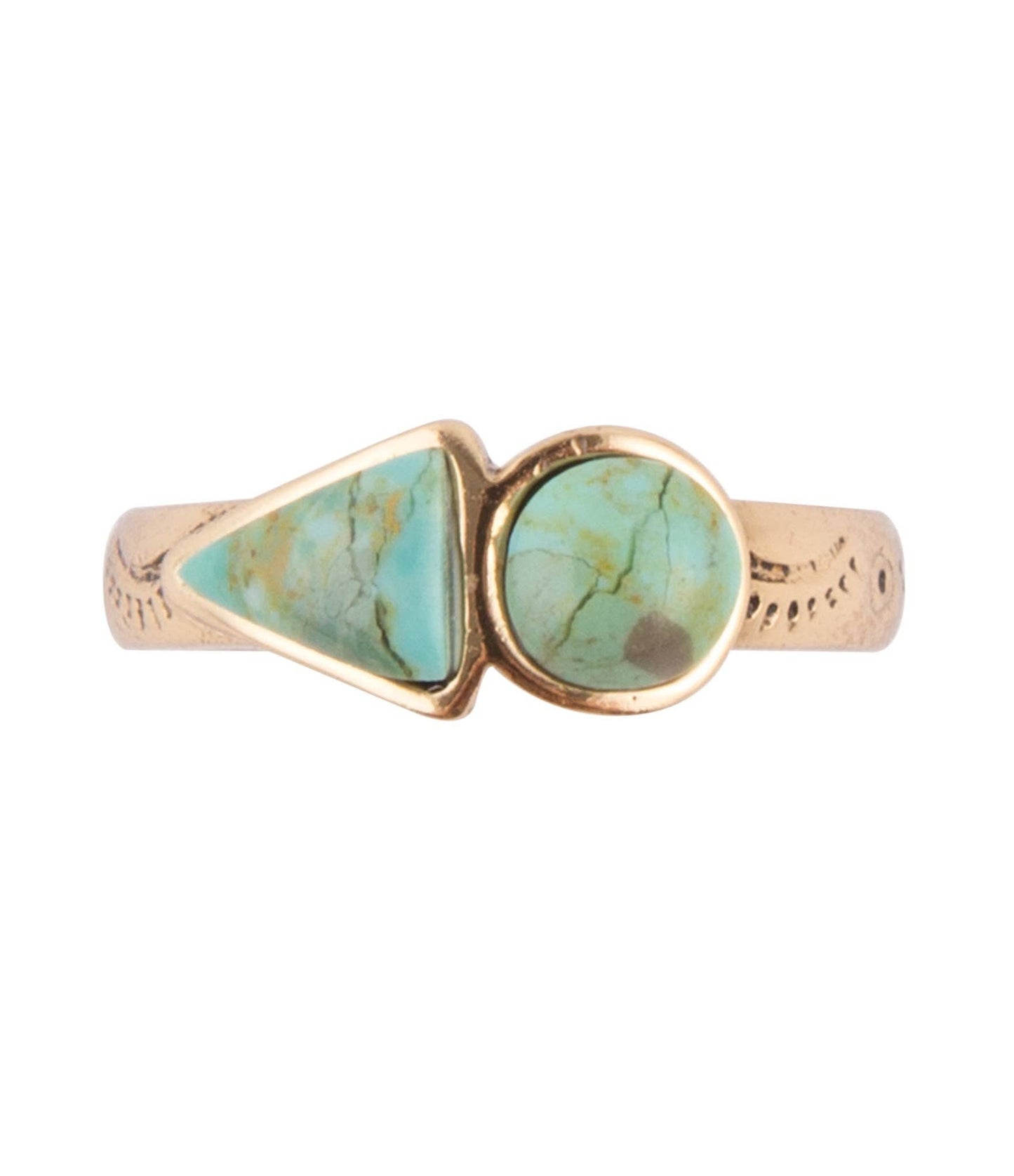Blue Turquoise Shape Golden Bronze Ring