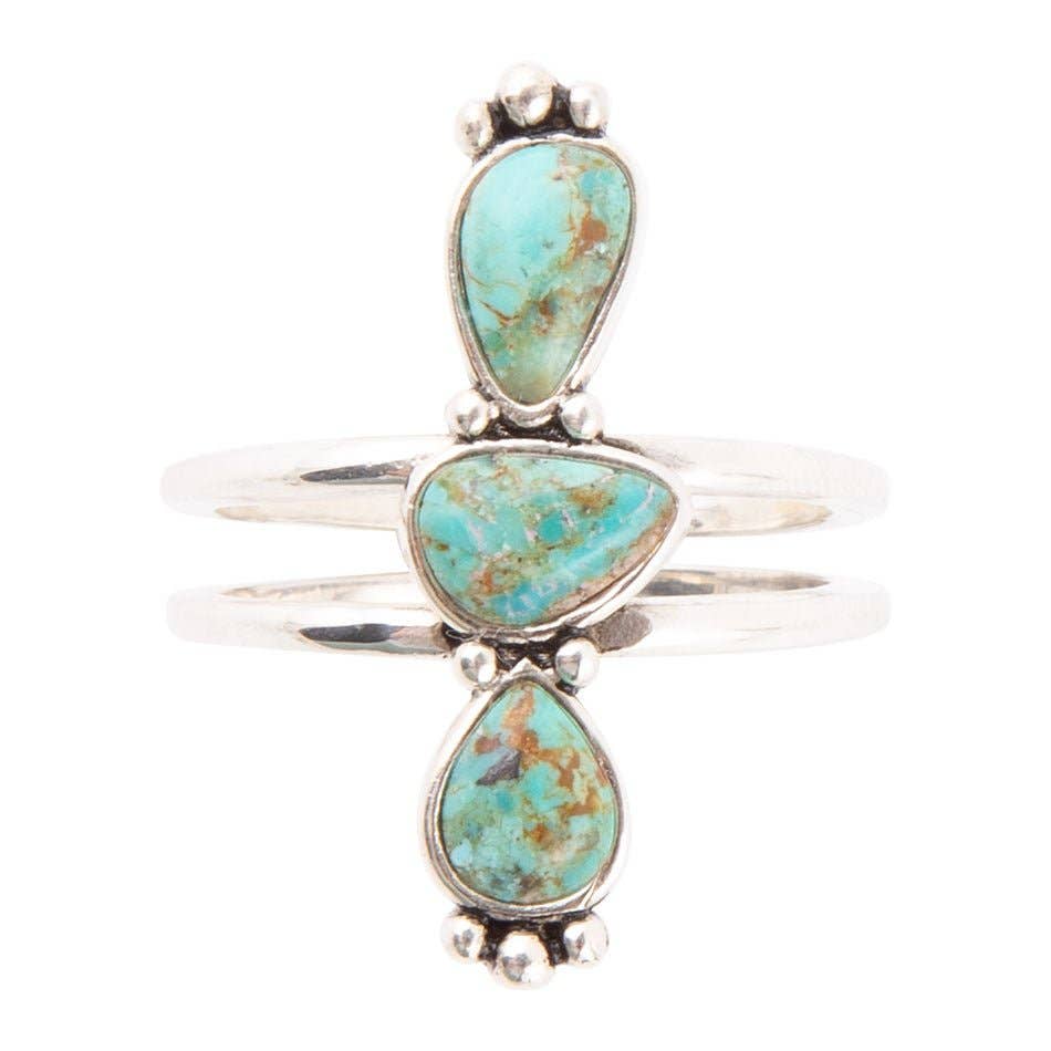 Linear Triple Stone Turquoise and Sterling Silver Ring