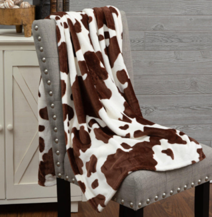 cow print fleece blanket brown soft warm