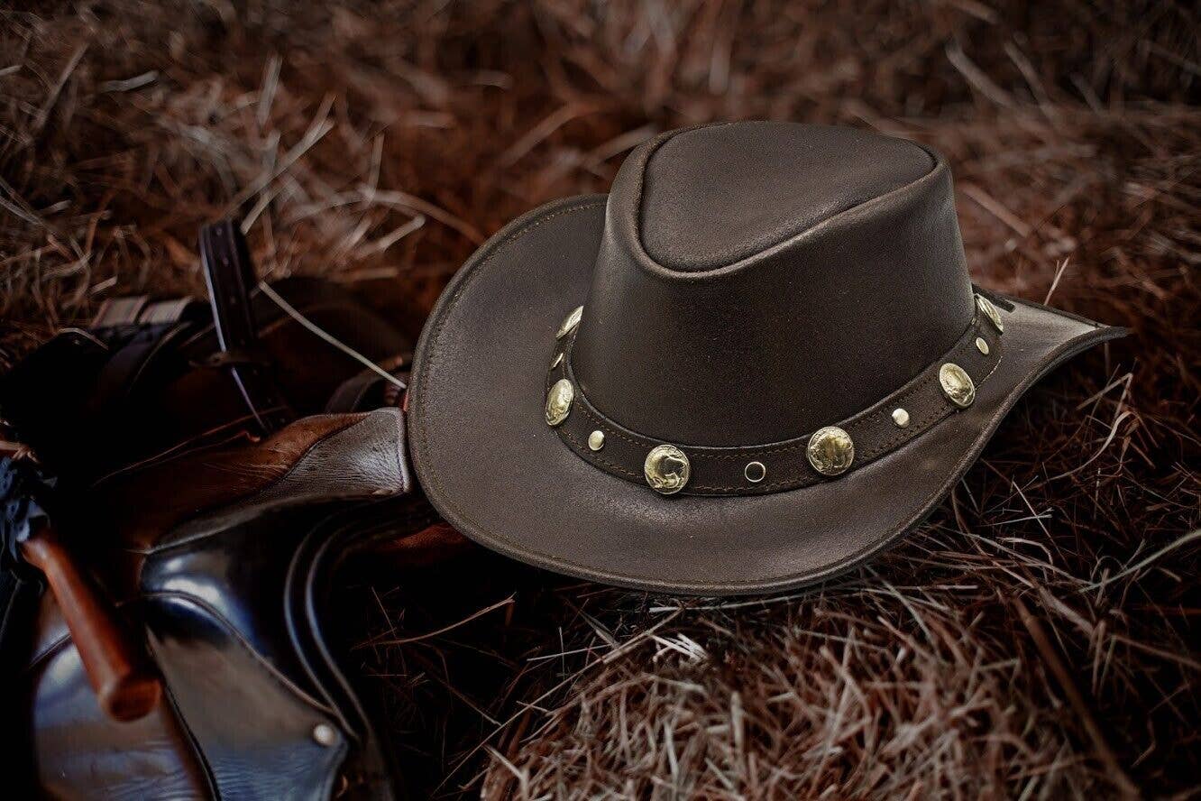 THE BUFFALOE HADZAM Water Resistant Western Leather Outback Cowboy Hat