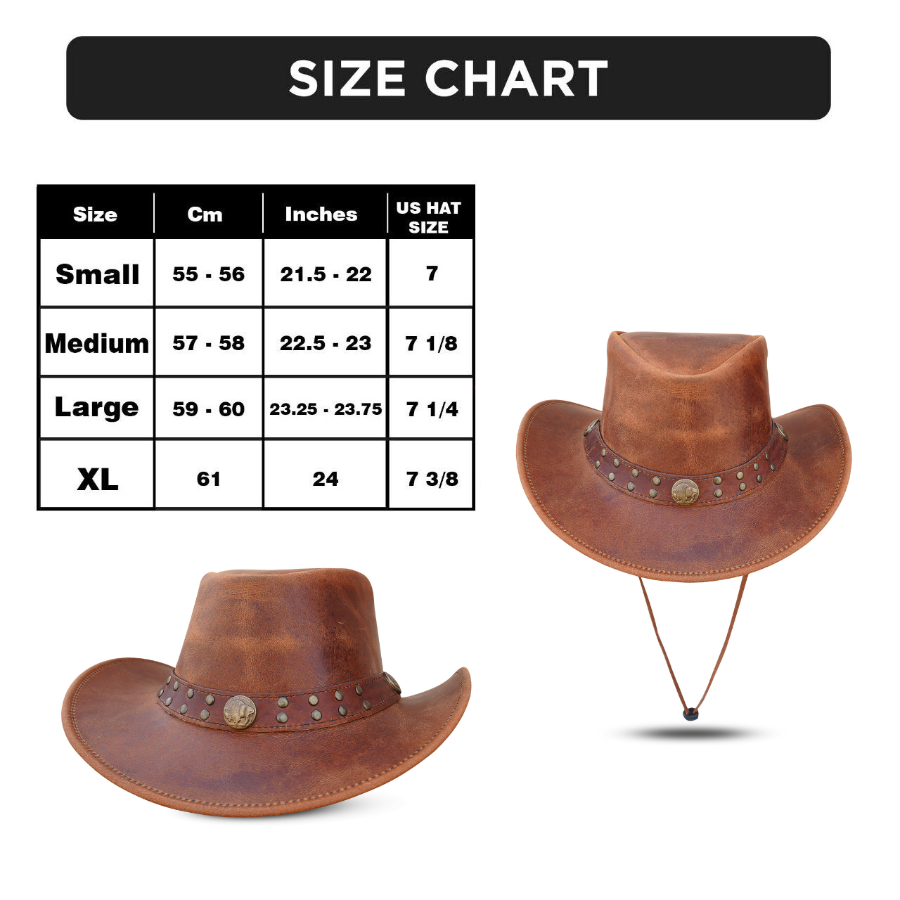 THE QUEST HADZAM Shapeable Western Brown Leather Outback Cowboy Hat