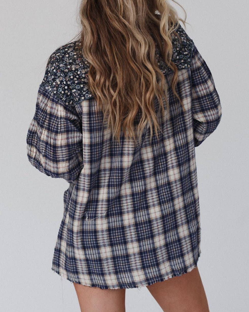 Jessie Floral Plaid Patchwork Raw Edge Top 