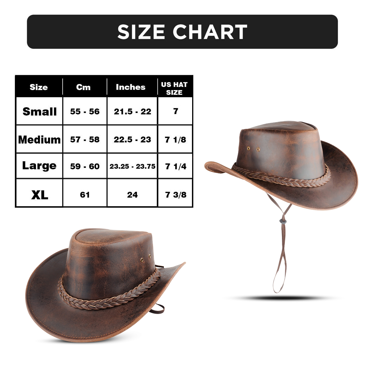 THE TIMBER Brown Western Leather Outback Cowboy Hat