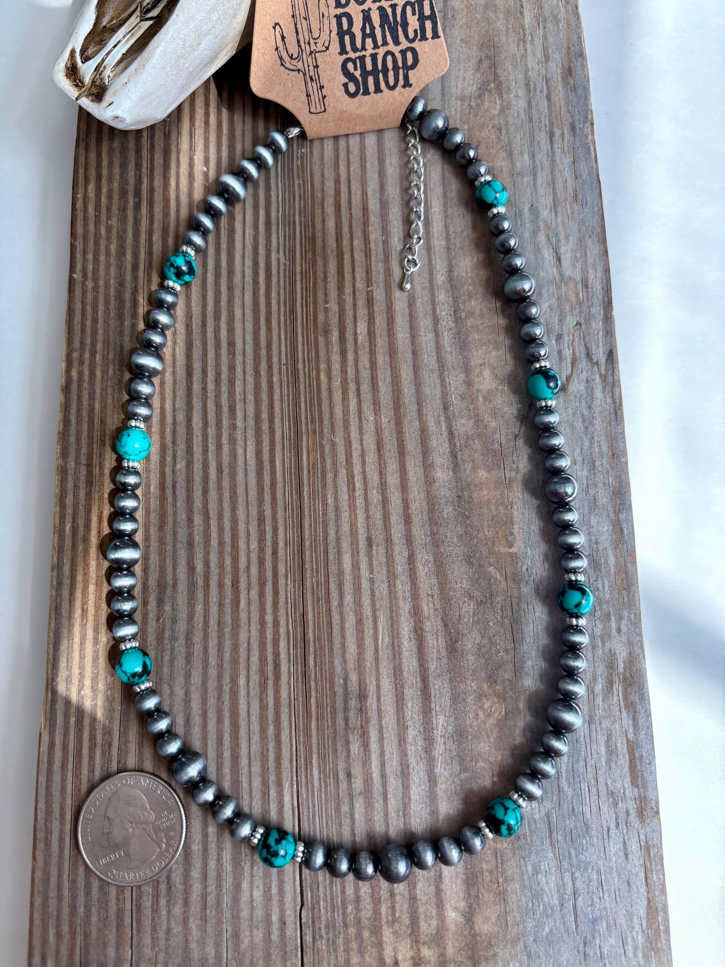 Western Navajo Pearl & Turquoise Stone Bead Necklace