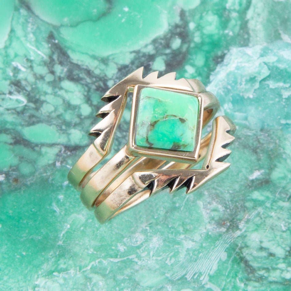 Lime Turquoise Aztec Ring Set