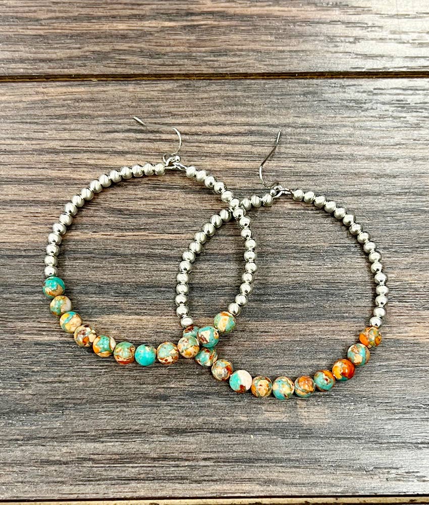 Faith 65mm Hoop, Gemstone, Silver Navajo Bead Earrings