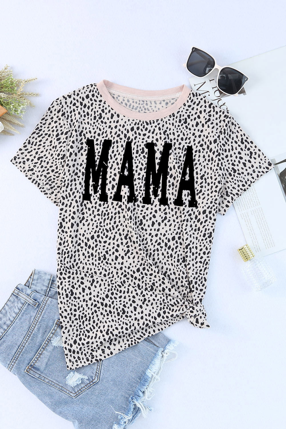 The MAMA Animal Print Round Neck Short Sleeve T-Shirt