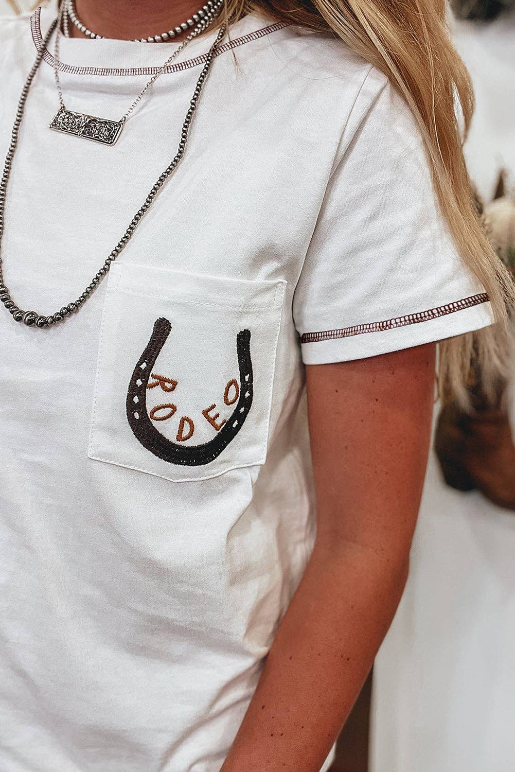 White Classic RODEO Western Patch Pocket T-Shirt