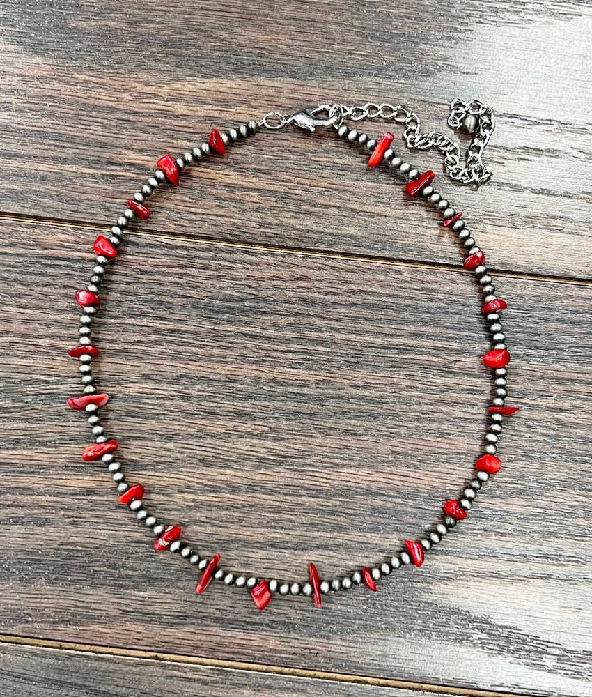 Sassy Handmade 16" Navajo Coral Necklace