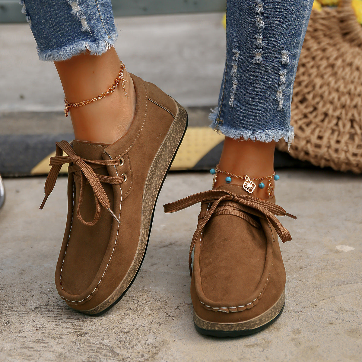 Rocky Mountain Suede Lace-Up Flat Slip-Ons