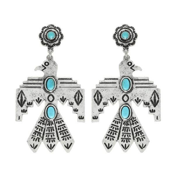 WESTERN THUNDERBIRD STONE METAL EARRINGS