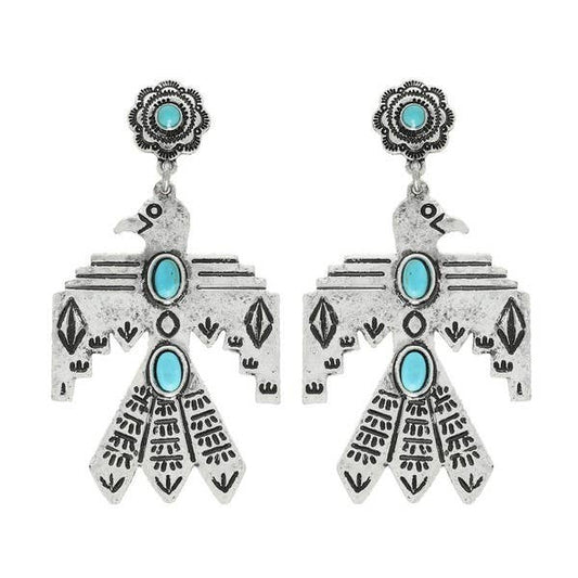WESTERN THUNDERBIRD STONE METAL EARRINGS
