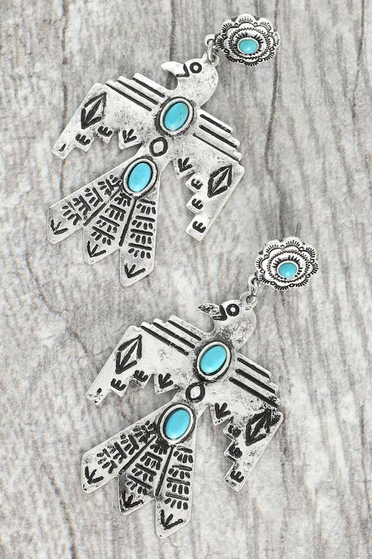 WESTERN THUNDERBIRD STONE METAL EARRINGS