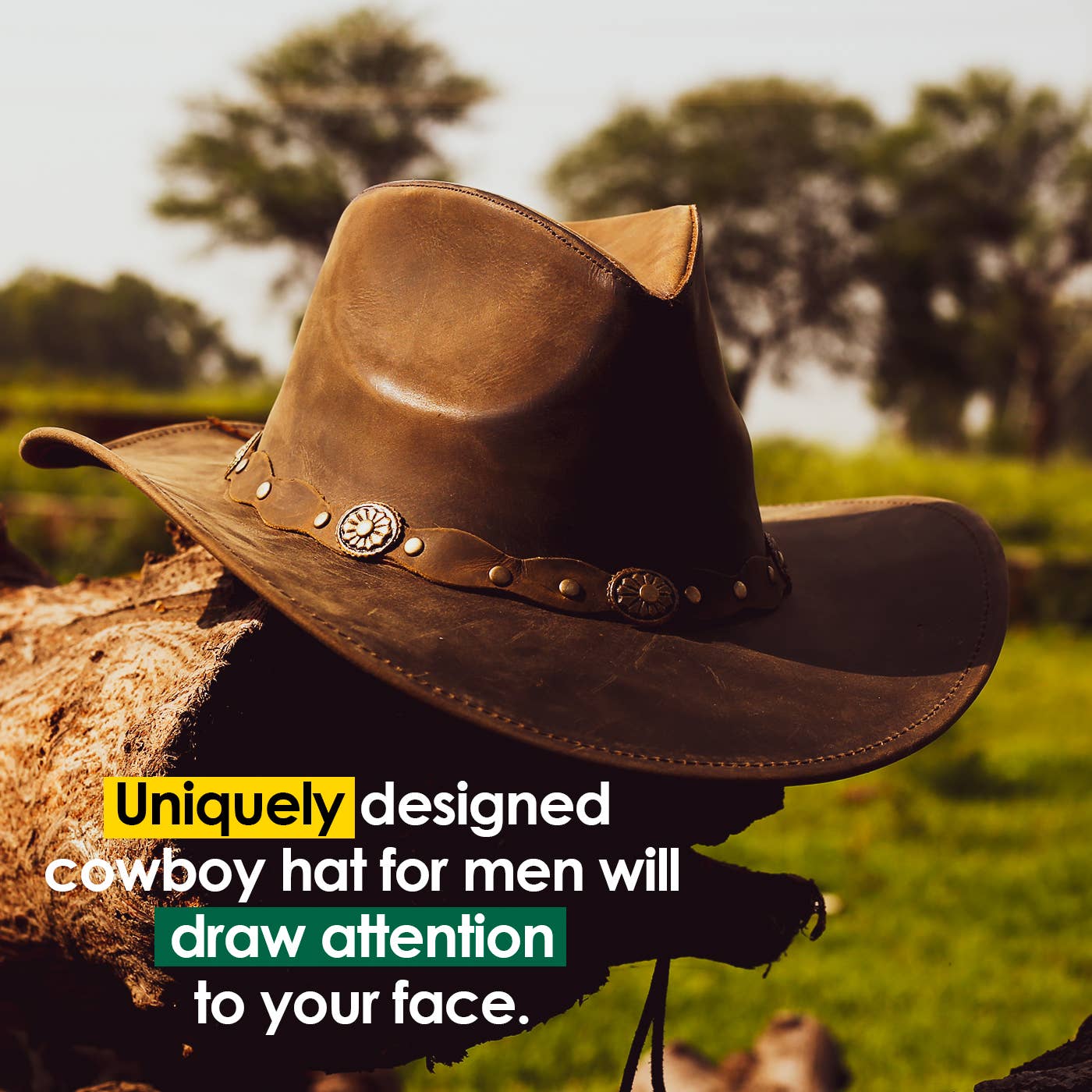 THE ROWDY HADZAM Shapeable Brown Wide Brim Western Leather Cowboy Hat