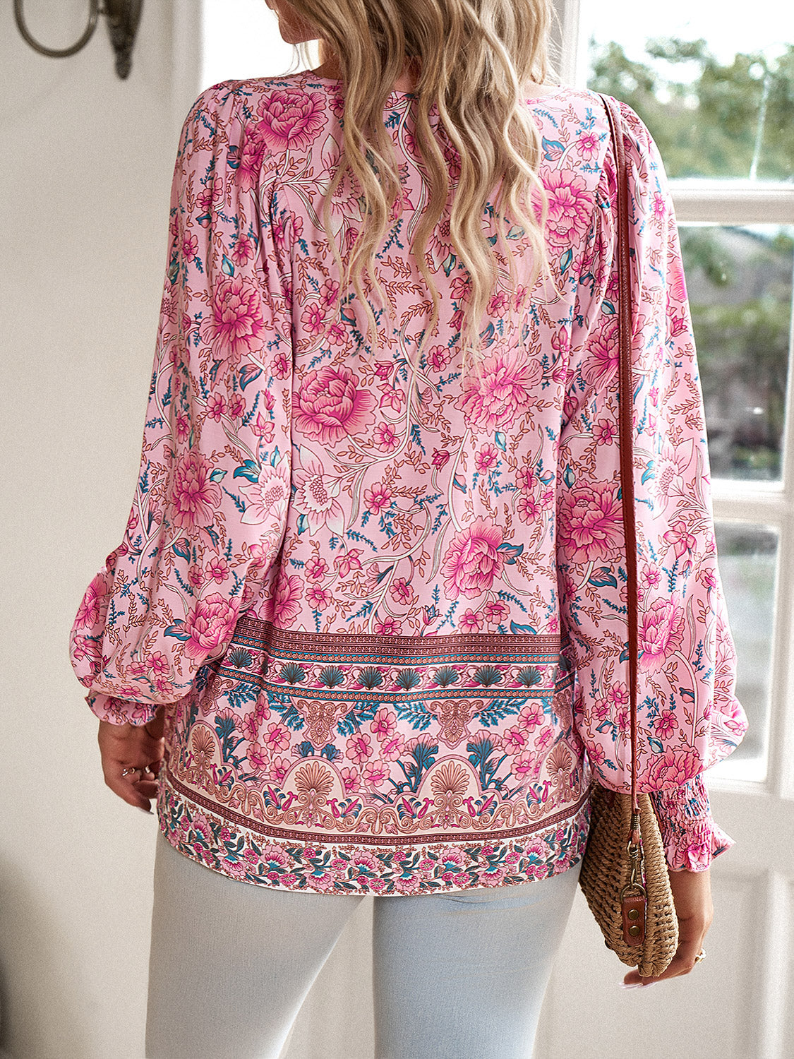 The Devine Bohemian Tie Neck Lantern Sleeve Blouse