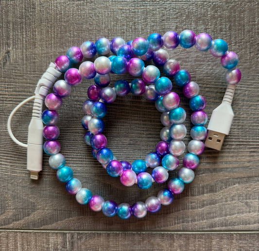 Mermaid Beaded Phone Charger with Lightning & USB-C