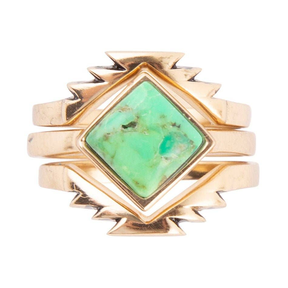 Lime Turquoise Aztec Ring Set