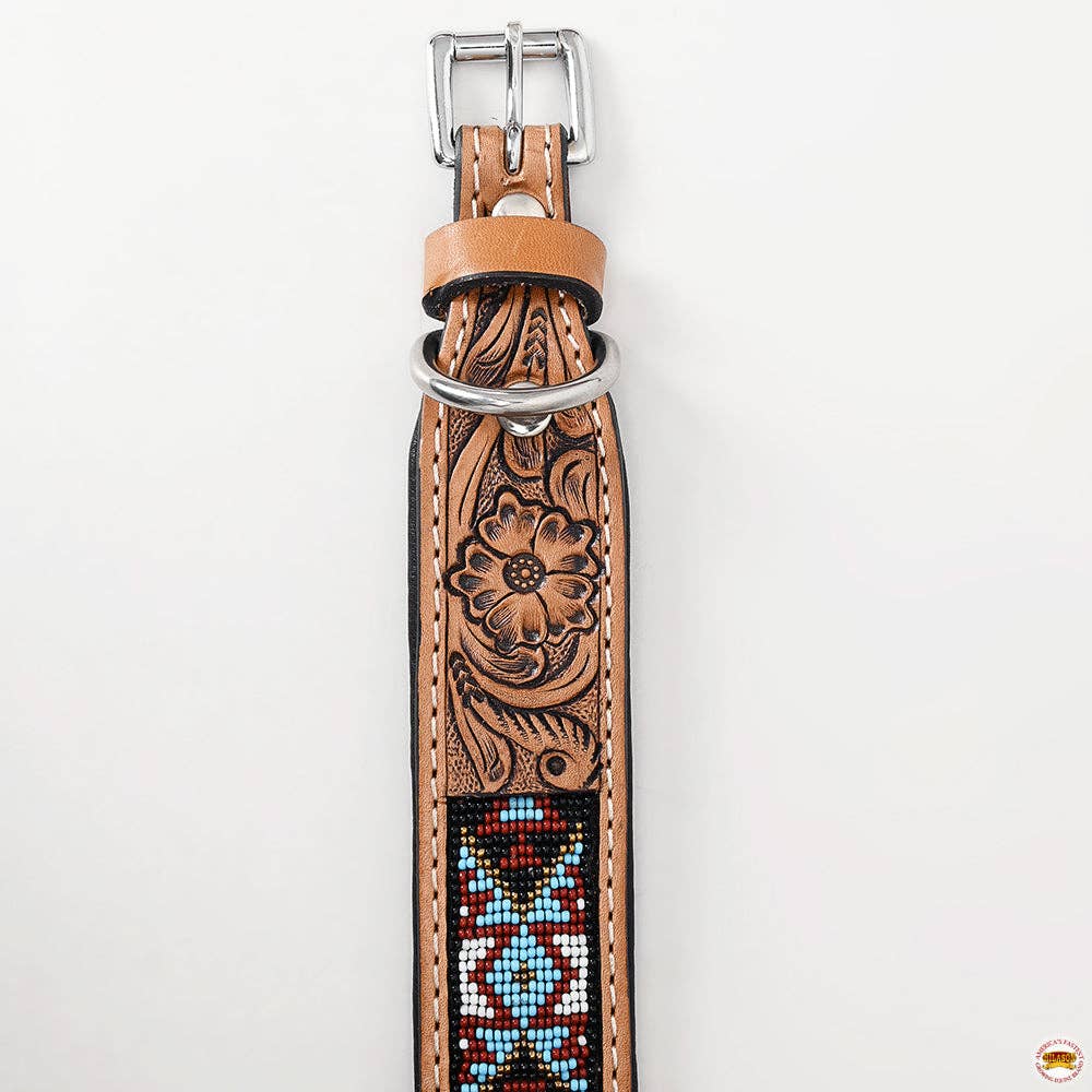 HILASON Western Style Heavy Duty Beaded American Leather Pet Dog Collar | Dog Collar | Leather Dog Collar | Western Dog Collar | Leather Collar for Dogs | Comfortable Dog Collar | Beaded Dog Collar