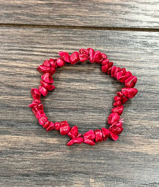 Red Rose Handmade Chip Stone Stretch Bracelet