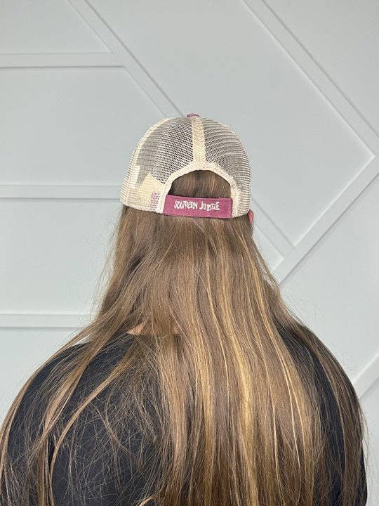 SPEED RACKING Vintage Maroon Distressed Hat with Beige Mesh