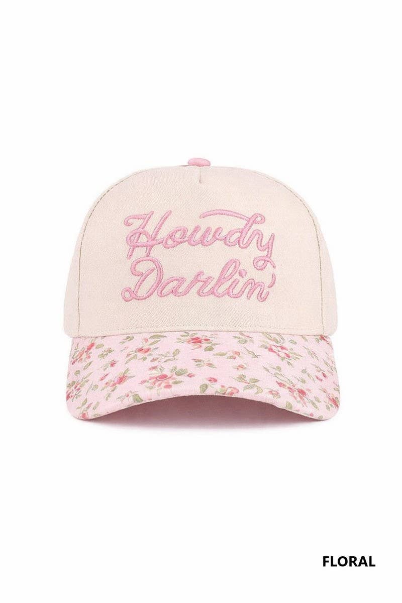 Howdy Darlin Floral Pink Canvas Cotton Cap