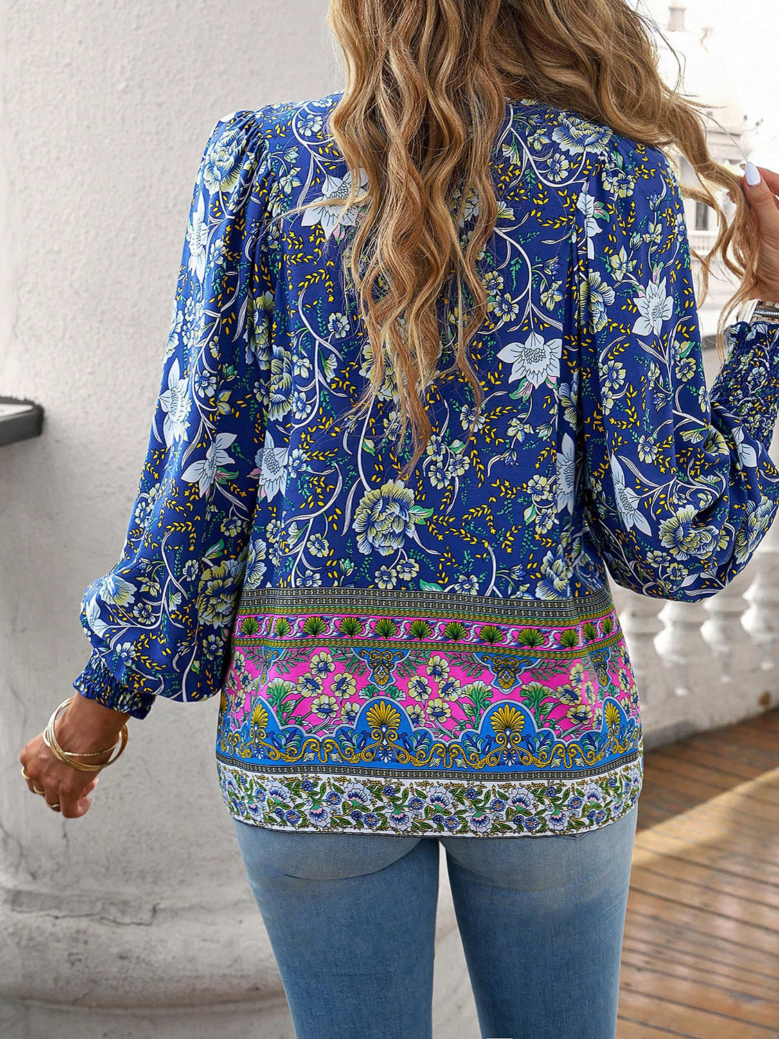 The Devine Bohemian Tie Neck Lantern Sleeve Blouse