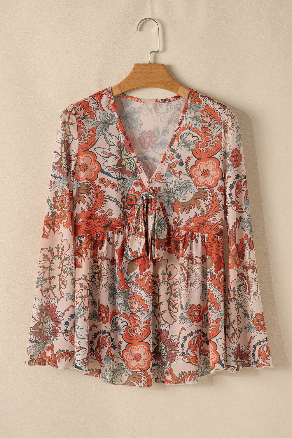 Loretta Floral Bell Sleeve V-Neck Blouse