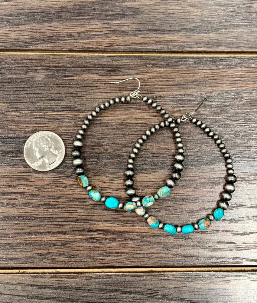 Loopy 2.5" Handmade Navajo Oval Gemstone Hoop Earrings