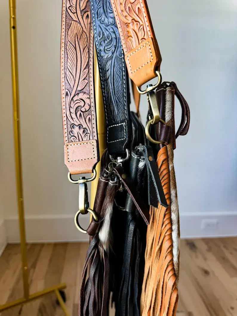 DIXIE CROSSBODY Cowhide Western Tooled Leather Fringe Purse