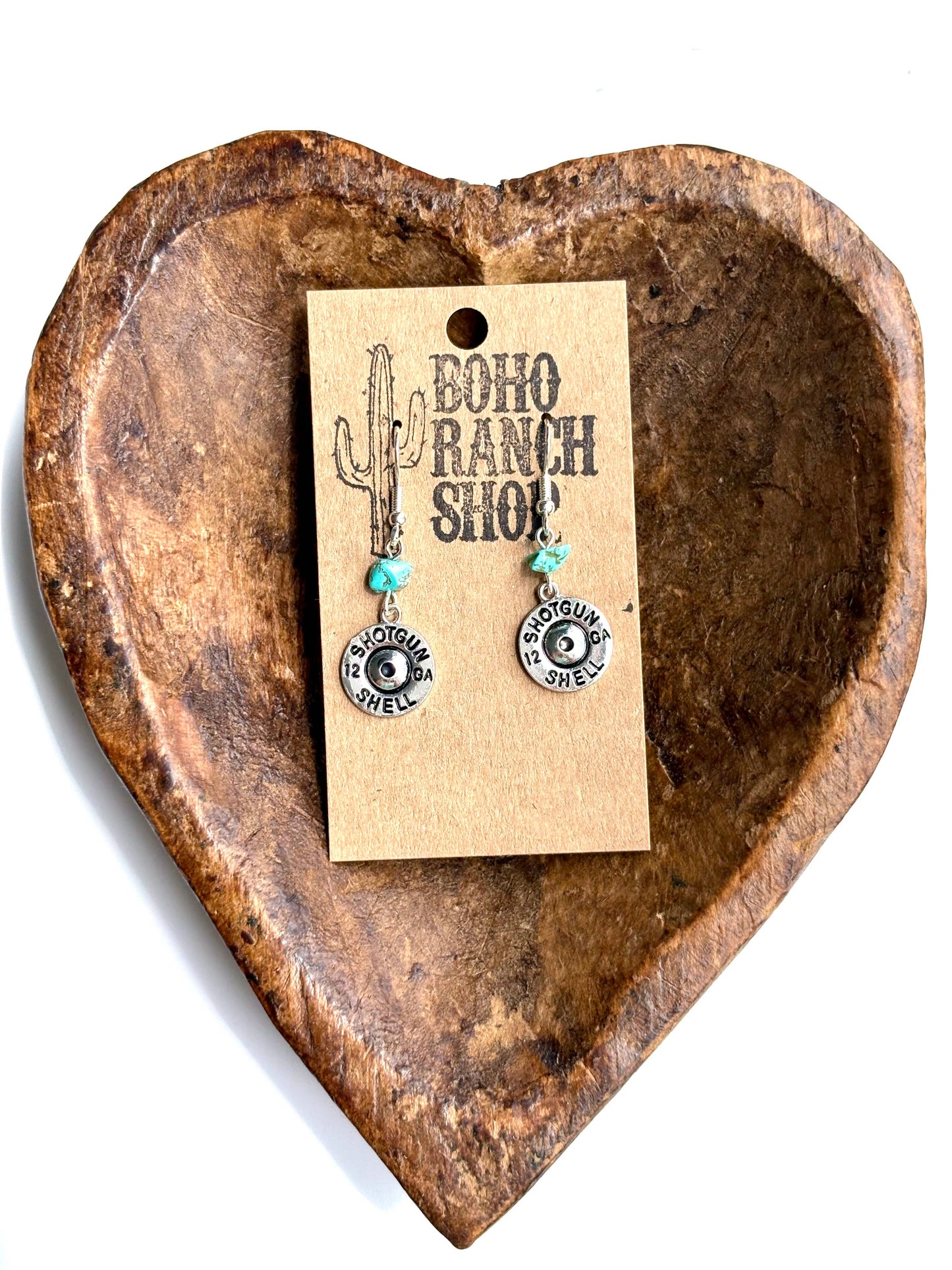 Western Sh0tg&n Shell Turquoise Stone Drop Earrings
