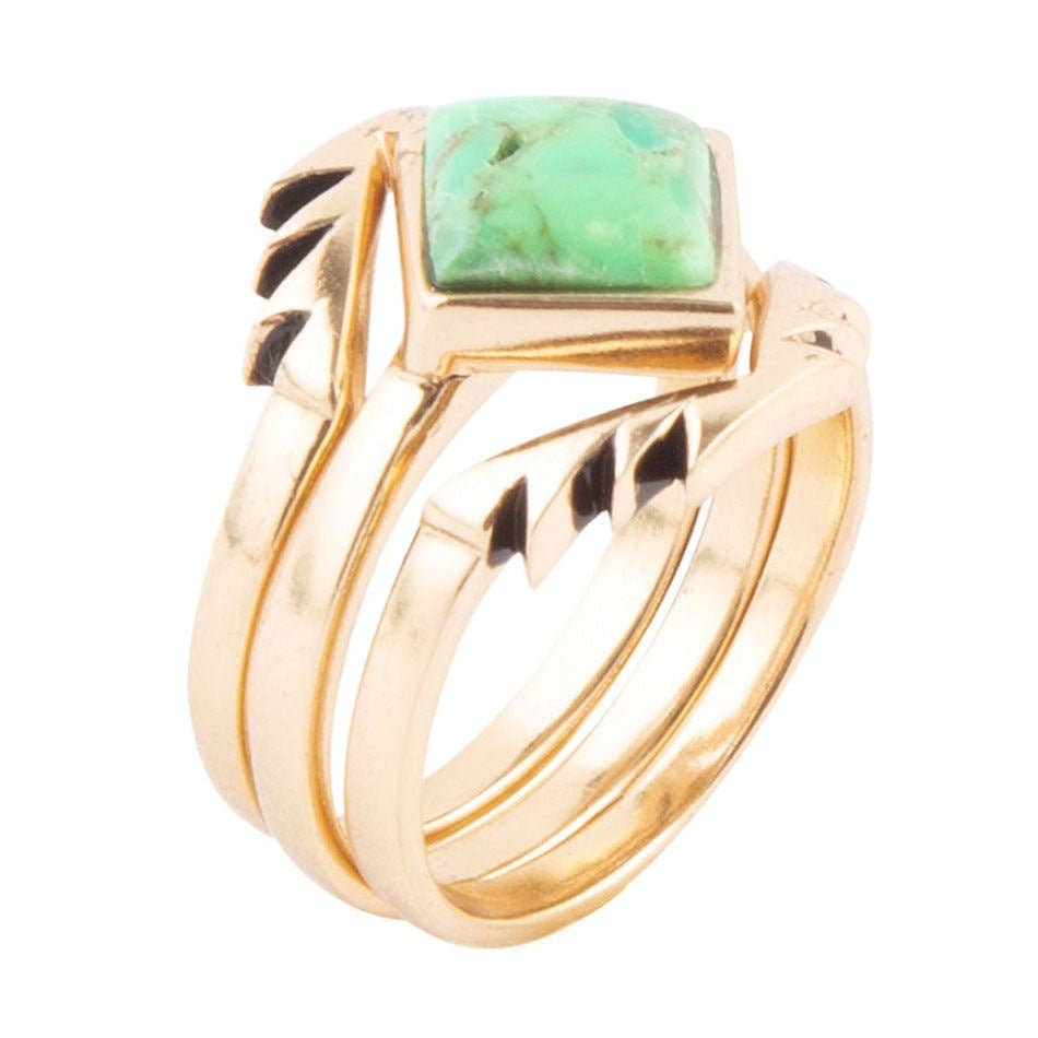 Lime Turquoise Aztec Ring Set