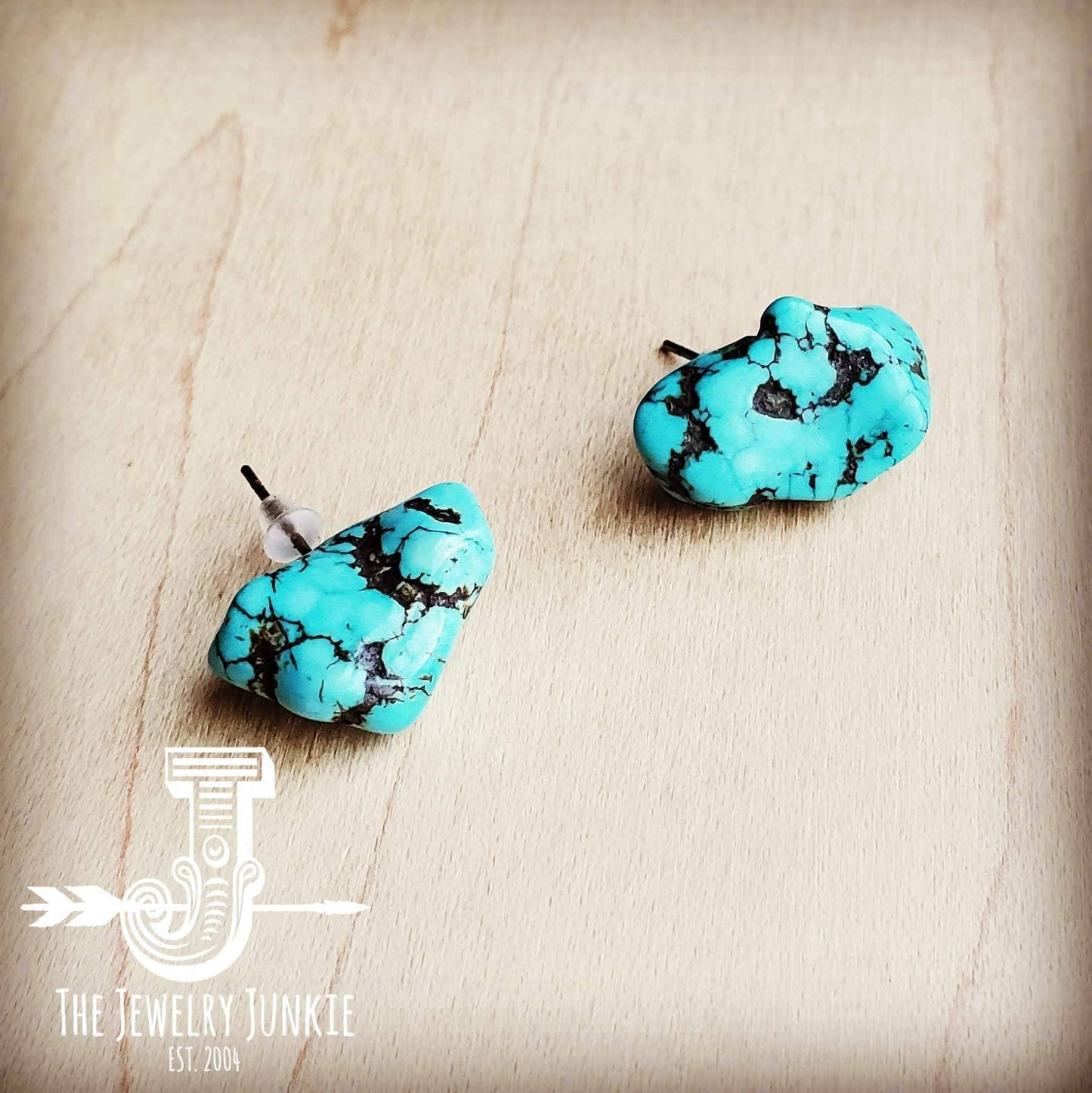 Blue Turquoise Beaded Stud Earrings