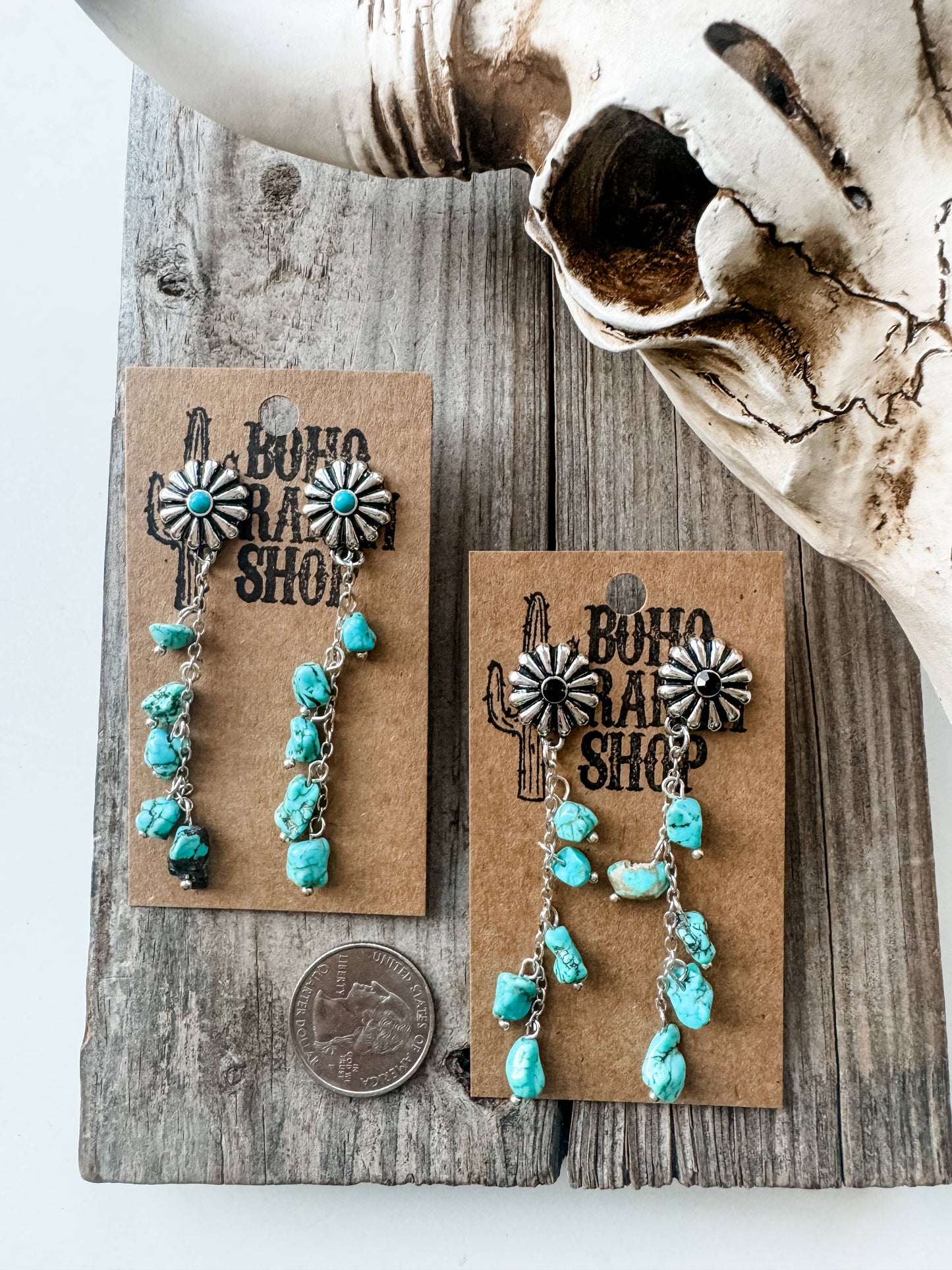 Western Chip Stone Concho Dangle Earrings