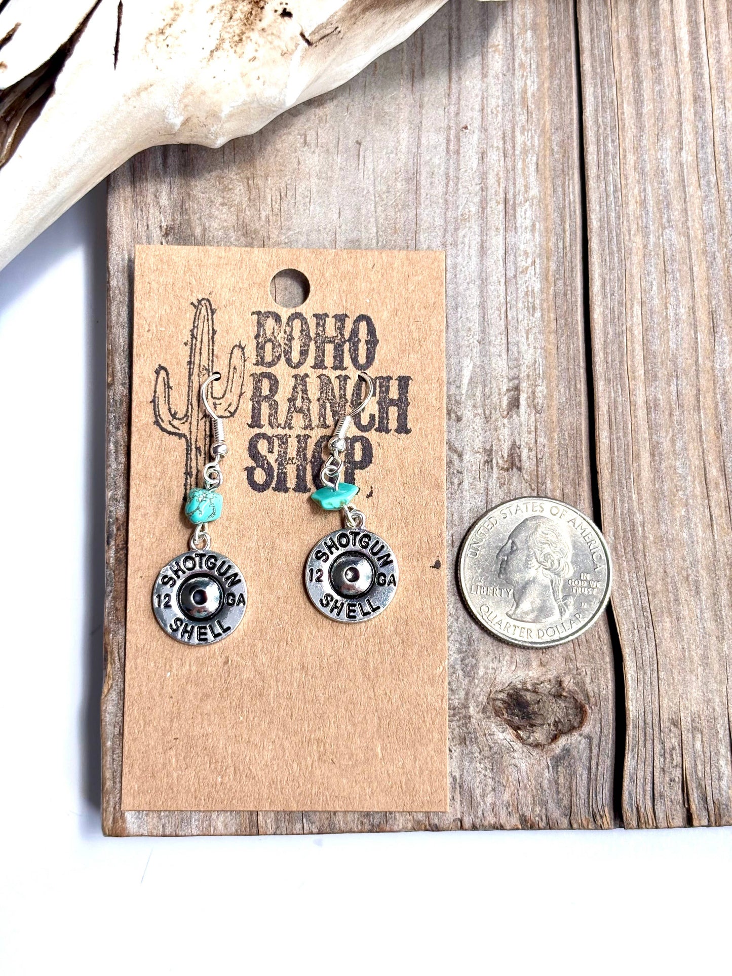 Western Sh0tg&n Shell Turquoise Stone Drop Earrings