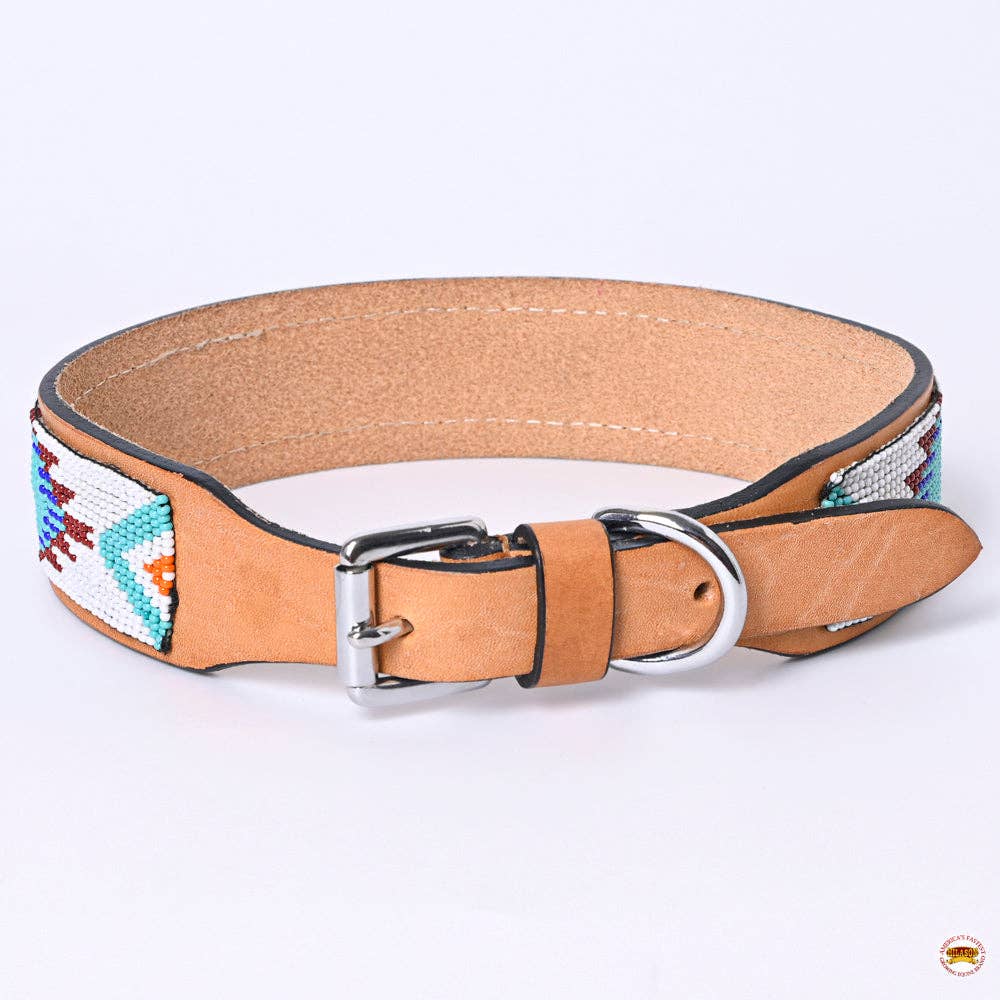 Hilason Western Style Heavy Duty Beaded American Leather Pet Dog Collar
