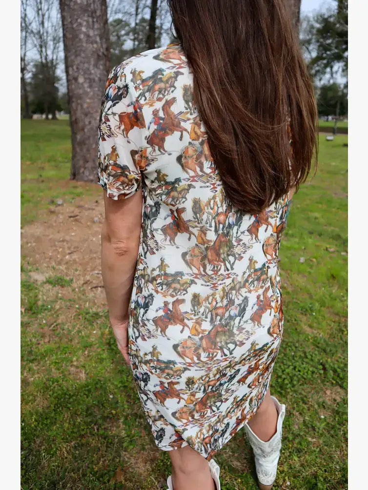 Buckaroo Short Sleeve Mesh Sheath Dress