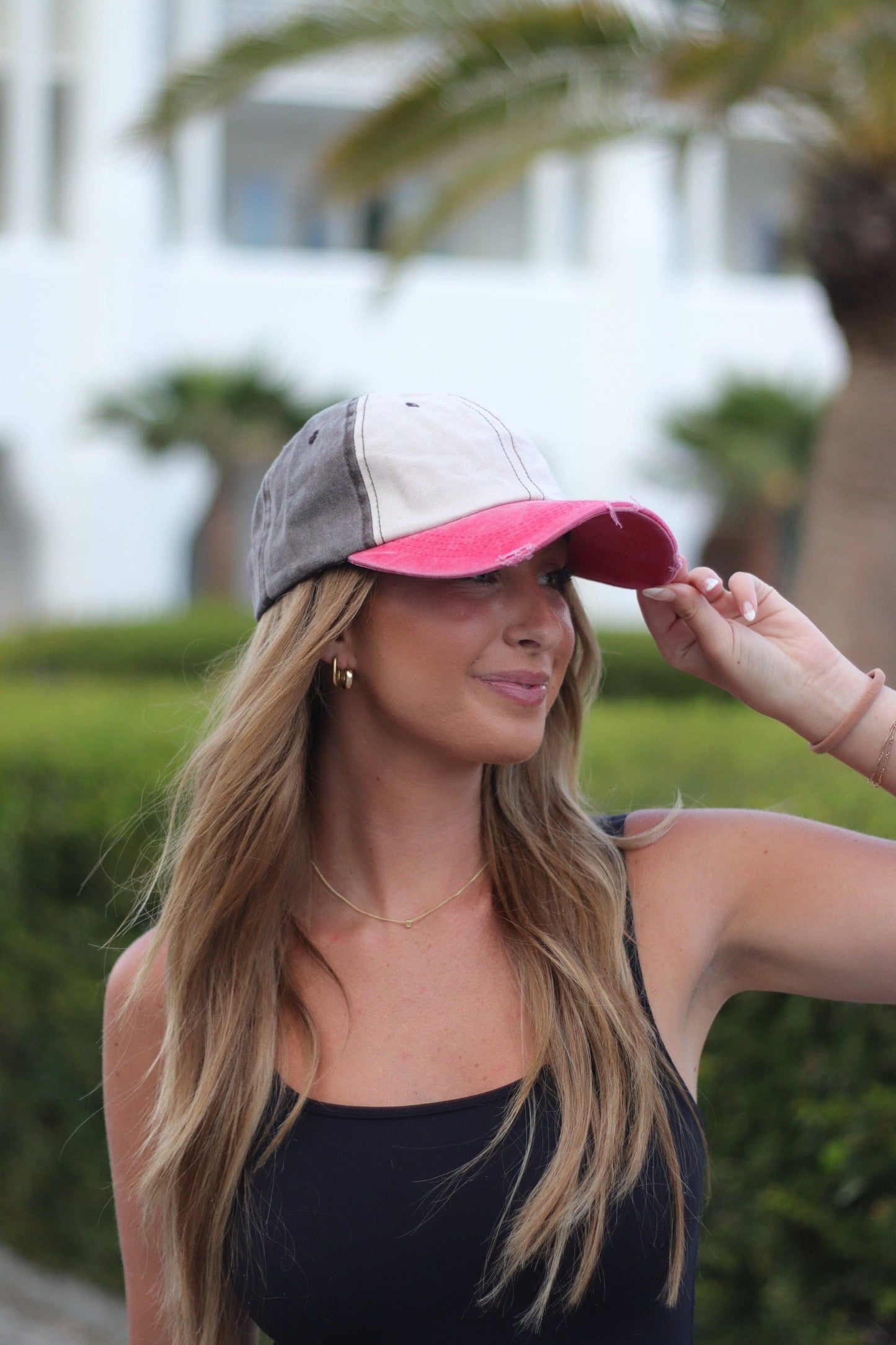 WALKING HORSE Distressed Tan, Brown and Coral Cap