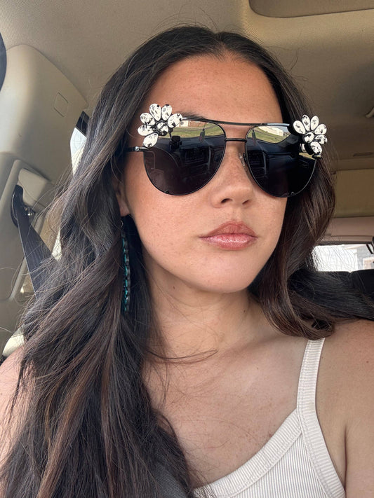 Western Turquoise Stone Sunglasses - White Buffalo