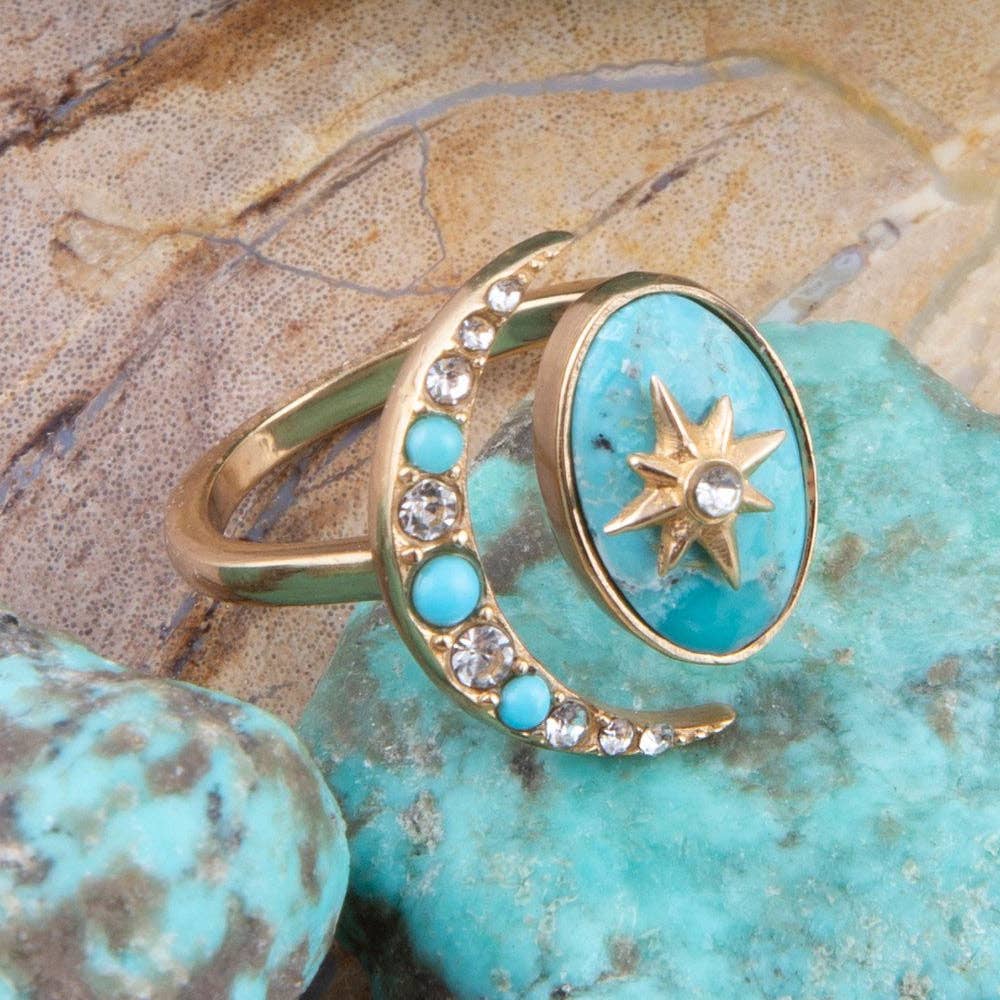 Celestial Blue Turquoise Golden Bypass Ring