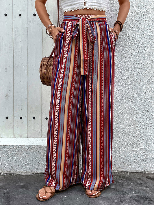 Boho Bae Tied Geometric Wide Leg Pants