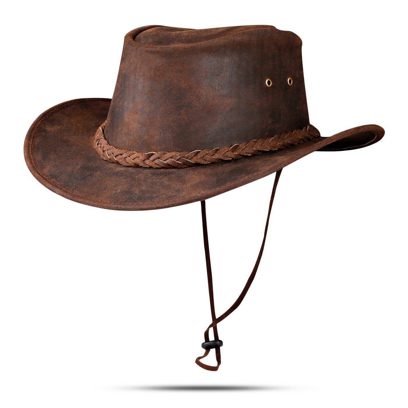 Brown Western Leather Outback Cowboy Hat