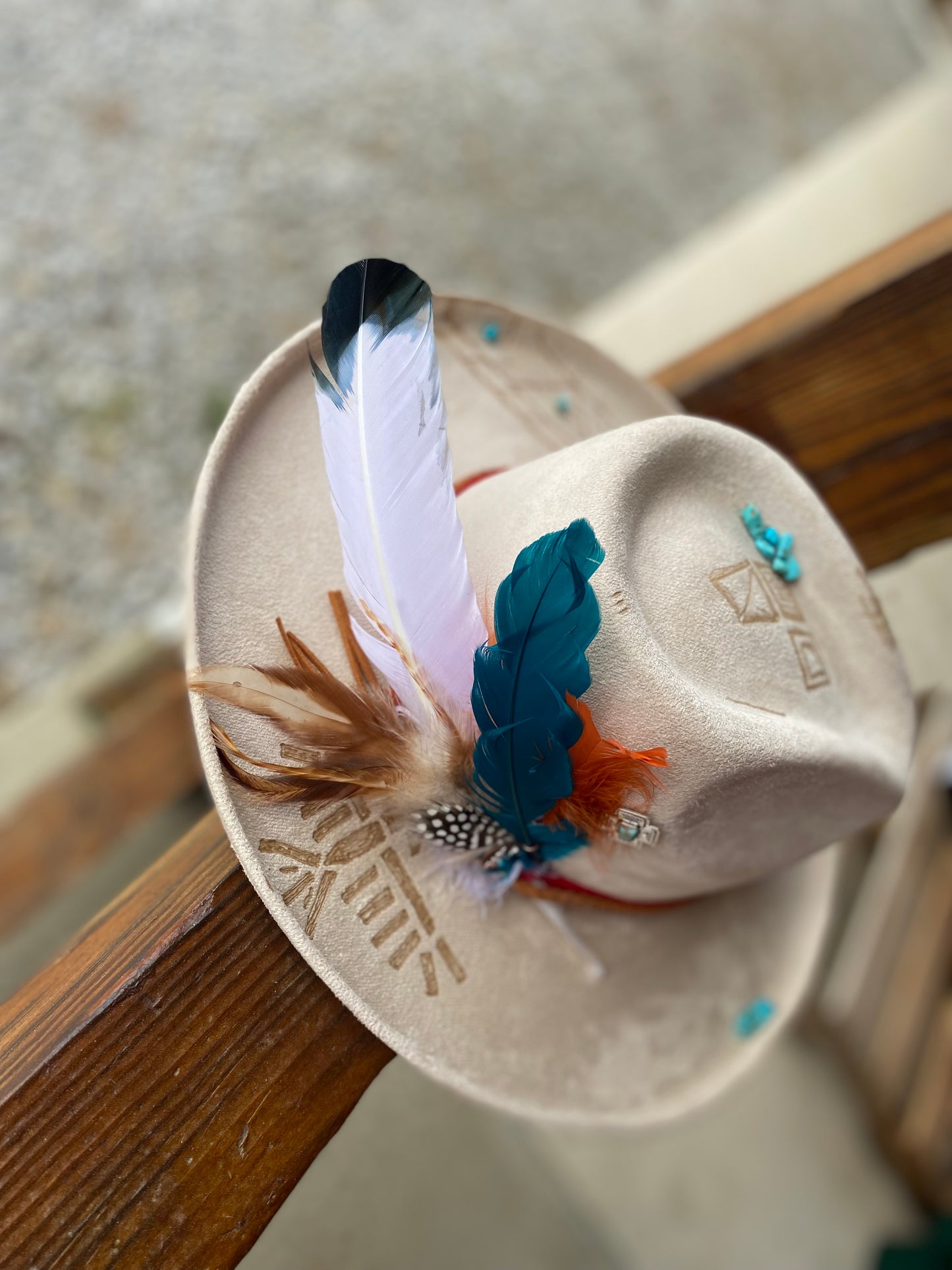 The Cream Byrd Tribal Fedora Custom Hat by Byrdie Mae