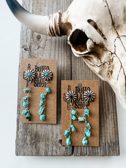 Western Chip Stone Concho Dangle Earrings