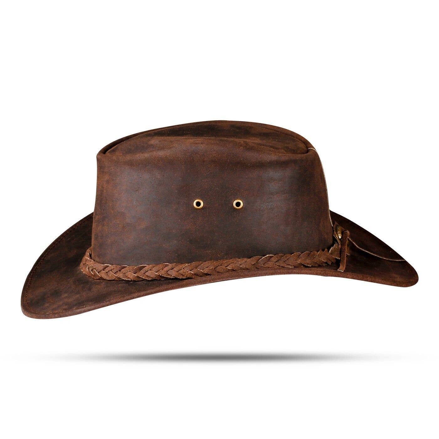 Brown Western Leather Outback Cowboy Hat