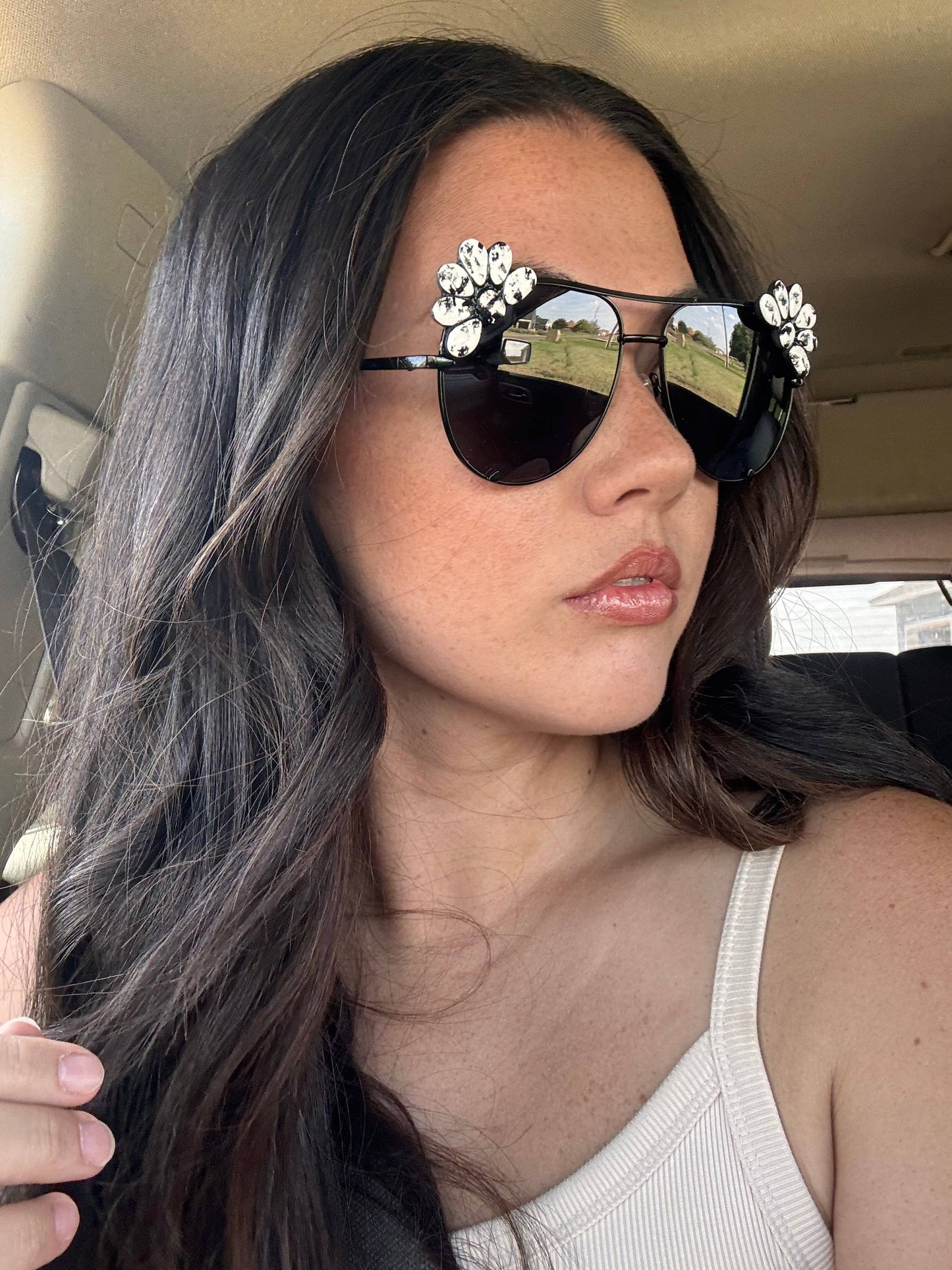 Western Turquoise Stone Sunglasses - White Buffalo