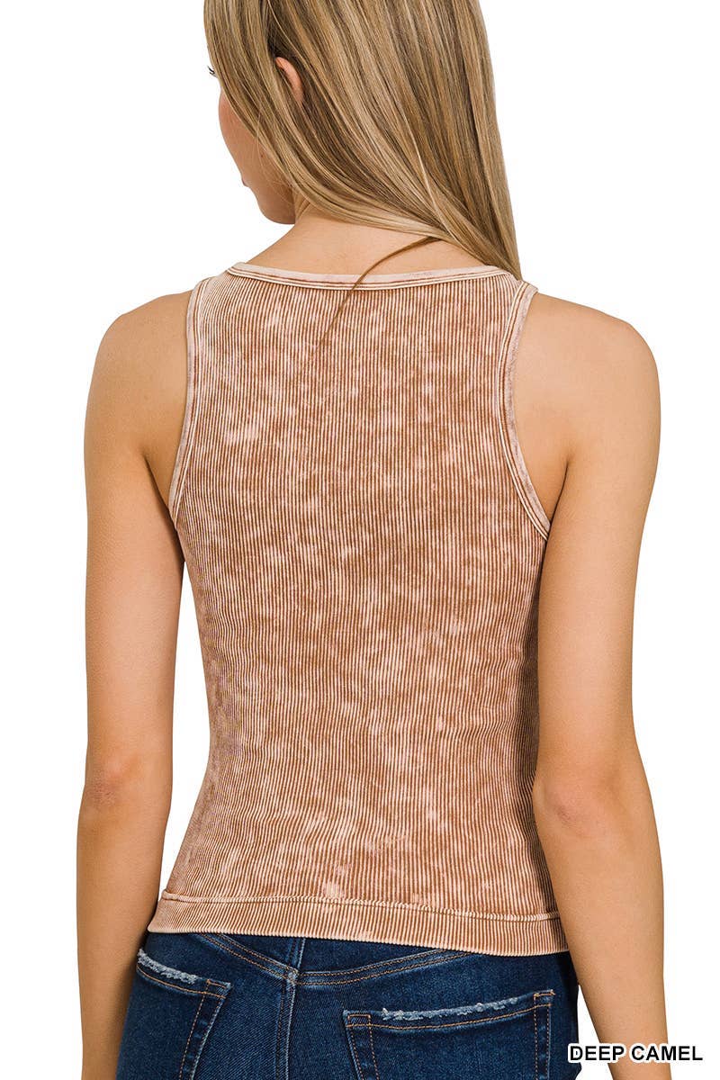 Washed Ribbed Button -up Tank Top